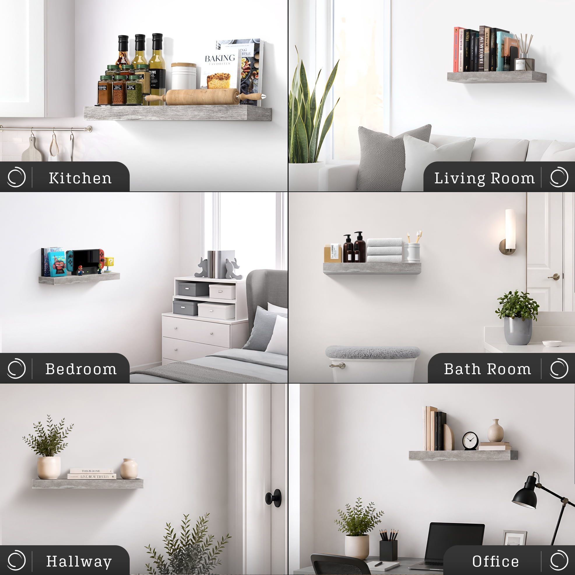 Sorbus 16.25" Floating Wall Shelf, Graywood, Invisible Brackets, Bathroom, Bedroom & Home Decor