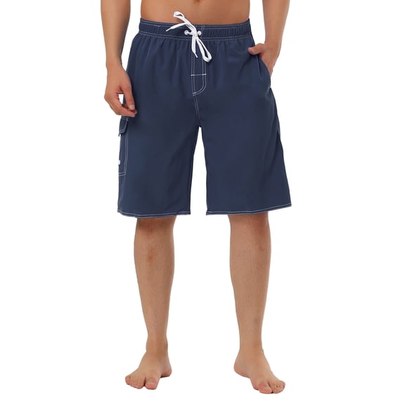 INSPIRE CHIC Men's Shorts Summer Drawstring Elastic Waist Solid Beach Board Swim Shorts Dark Blue 30