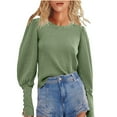 thumbnail image 2 of yoeyez Puff Long Sleeve Shirts for Women Casual Crewneck Waffle Knit Blouse Tops Split Button Cuffed Crop Pullover Shirts Army Green 2XL, 2 of 6