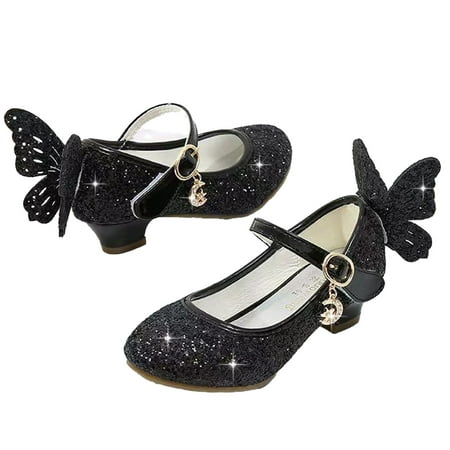 

Godderr Girl s Adorable Sparkle Princess Shoes Low Heel Party Girls Dress Shoes Butterfly Wedding Party Low Heel Mary Jane Princess Shoes