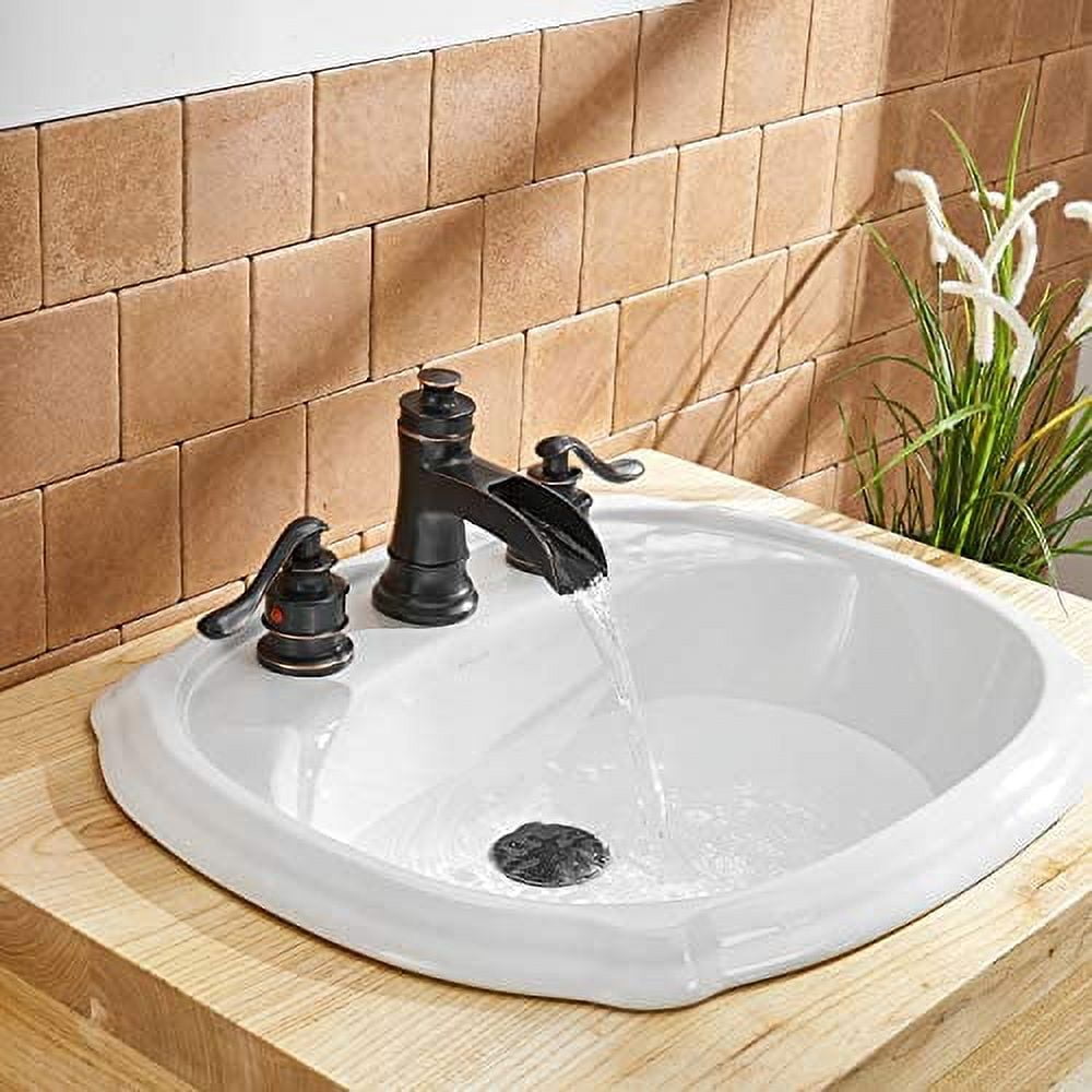 BWE 8 Inch Widespread Bathroom Faucet Oil Rubbed Bronze with Pop Up Drain and Supply Hose Lead-Free Two-Handle 3 Holes Waterfall Bathroom Sink Faucet Lavatory Mixer Tap