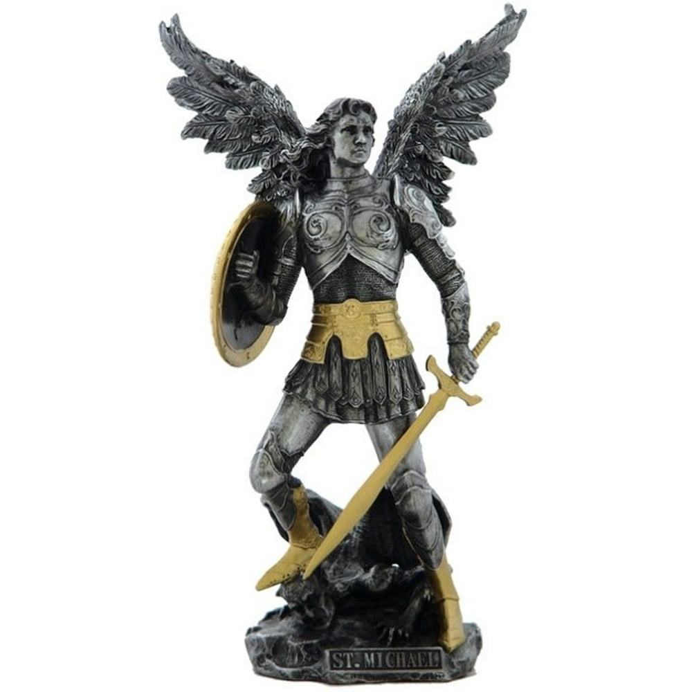 12.75 Inch Archangel Saint Michael Figurine, Pewter and Gold Color ...