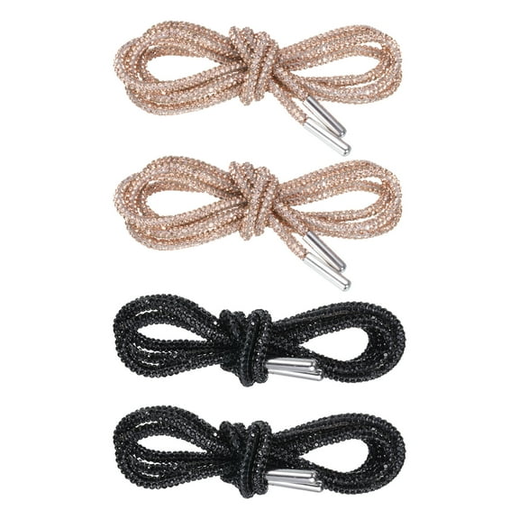 Uxcell 4 Pcs Rhinestone Shoe Laces 47" Length Bling Crystal Shoe Laces for Sneakers Black Rose Gold
