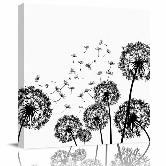 Framed Canvas Wall Art for Living Room Dandelion Wall Decor, Spring Flower Plants Aesthetic Paintings for Bedroom Office Kitchen Bathroom, Ready to Hang Artwork Wall Pictures 8x8 Inch