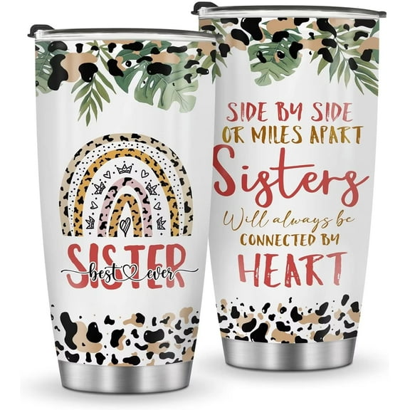 Sister Gifts From Sisters, Coffee Tumbler Mug Gift for Birthday Christmas Valentines Best Friend - 20oz Stainless Steel Slider Lid Insulated Car Home Office Funny Travel Cup