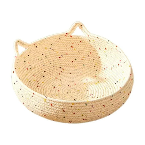 Hvmvliv Cats Bed Handmake Rattan Weaving Pet Bed Basket Pet Scratch Bed Round Comfy Indoor Pet Cushion Suitable for Small Cats 9.8x5.1in