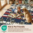 thumbnail image 4 of Design&I 6'x9' Washable Area Rug Oversized Skid-Resistant Patriotic Striped Border Wreath Stripe Round Botanical Leaves Playful Expressive for Living Room, Family Indoor, 4 of 7