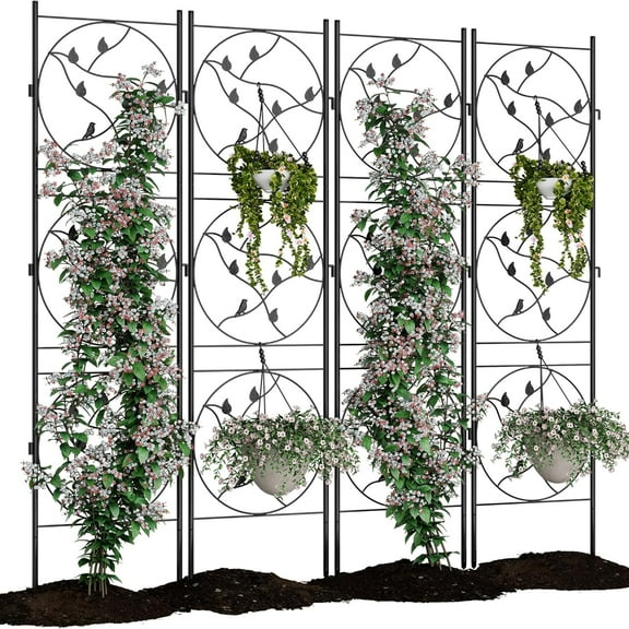 4 Pack 72x20In Garden Trellis for Climbing  Outdoor - Black Metal Coated Iron Trellises for Vines, Vegetables, Flowers | Durable  Trellis for Patio, Yard & Outdoor Gardening