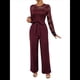 thumbnail image 1 of Mono Formal de Larga con Cuello Redondo y Retazos de Encaje para Mujer, Color Liso, Informal, de una Pieza. Vino Tinto M, 1 of 10