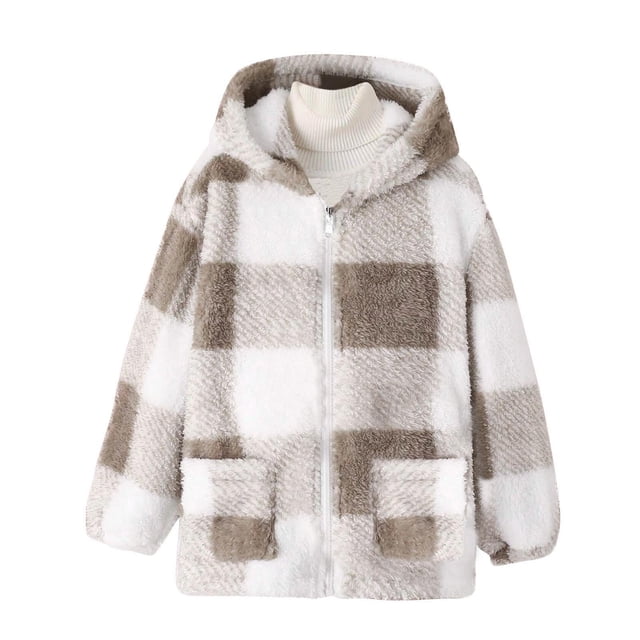 Manteau Fille Mode Veste Décontractée Manches Longues à Capuche Imprimé Vêtements d'Hiver Marron 8T