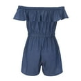 thumbnail image 5 of ZAZYULZ Jumpsuits for Women Women's Denim Jumpsuit Sexy Off Shoulder Ruffle Long Pants Romper Casual Jeans(A,M), 5 of 9