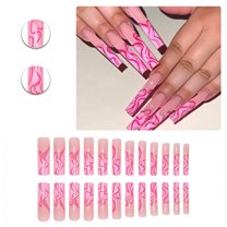 RAGUPEL 24Pcs Glue on Nails for Women,Hand-Drawn Lines Square Nails,Silver Sequins Full Cover Nail Tips,Long Press on Nails for Daily Life,Dating,Gatherings and Photo Shoots,Style2