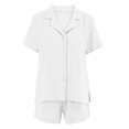 thumbnail image 3 of Revers Chemise + Short Camisa de solapa para mujer + Pantalones cortos Camisa de manga corta de algodón casual + Conjunto de pantalones cortos (Blanco S) Cgtredaw para Mujer Blanco T S, 3 of 7