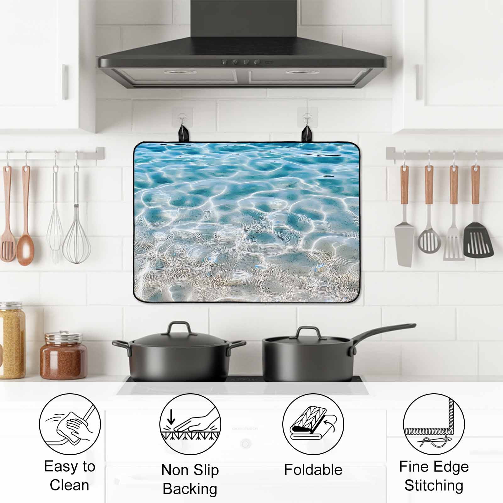 Blue Ocean Stove Top Cover for Electric Stove, Heat-proof & Non Slip Glass Top Stove Cover Protector, Underwater Sea Waves Water Ripple Seascape Kitchen Flat Cooktop Rubber Mat 24x21 Inches