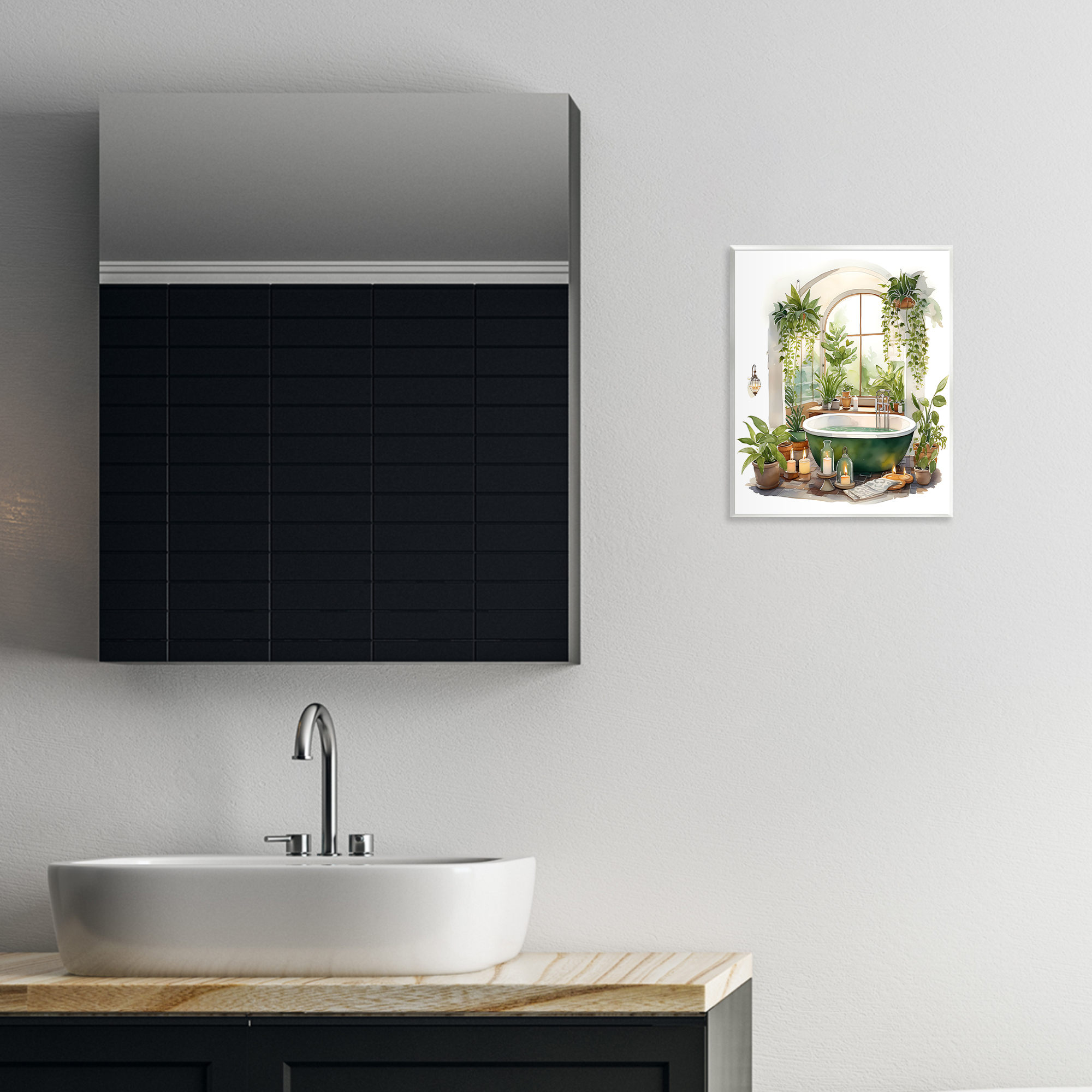 Tranquil Tub with Candles & Greenery Wall Plaque Art, design by Lettered and Lined