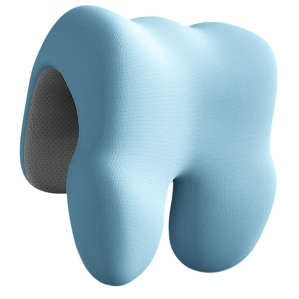 Almohada multifuncional de escritorio con espuma viscoelástica, reposacabezas ergonómico para silla de oficina y siesta. Azul