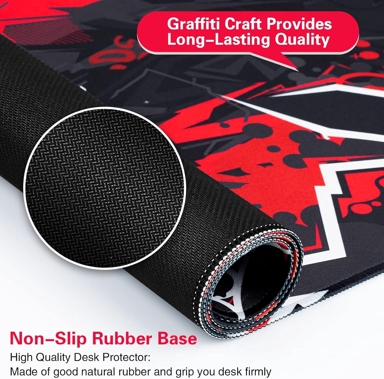 Gaming Mouse Pad, Extended Mouse Pad 31.5x15.7inch XXL Large Big Computer Keyboard Mouse Mat Desk Pad with Non-Slip Base and Stitched Edge for Home Office Gaming Work (Black Red)