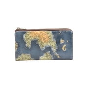 Patricia Nash Women's Leather Bifold RFID Wallet Greek Map Print Blue Tan