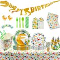 thumbnail image 1 of Bandeja de papel para vajilla de fiesta de dinosaurios de dibujos animados de Nick, juego de fiesta de cumpleaños para niños, suministros para fiestas, mantel, decoración de la bandera de Los Ángeles, 1 of 5