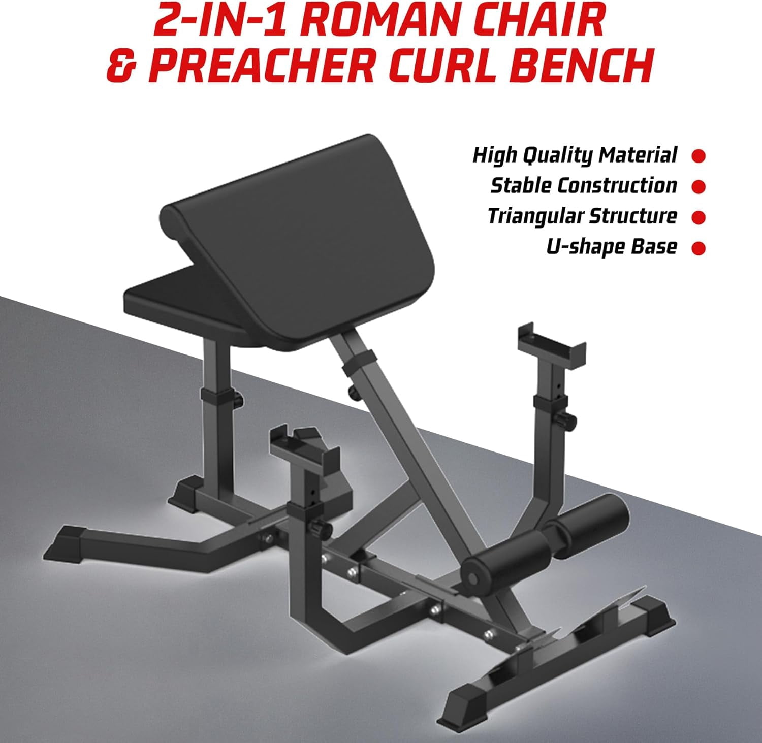 Hetoy 2 in 1 Roman Chair and Missionary Curling Bench Multi-functional heavy-duty, extra-extended bench with adjustable height for arm, abs, back, hip, and leg stretching exercise equipment,Black
