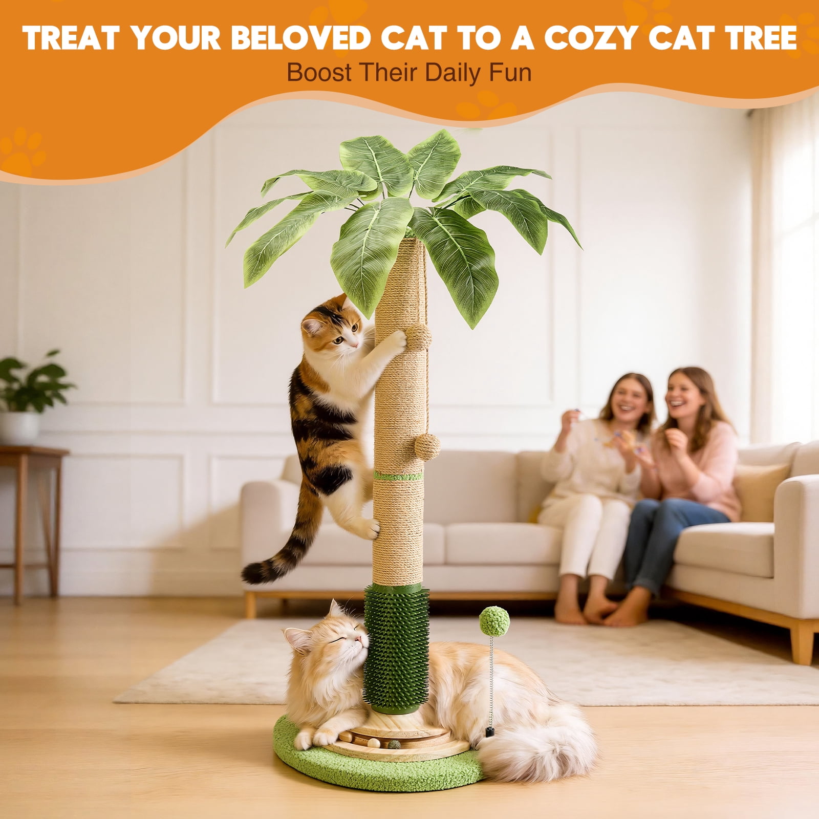 40'' Tall Cat Scratcher with Sisal Rope,Cat Scratching Posts for Indoor Cats with Interactive Ball,Self Groomer with Hanging Ball for for Kittens Adults Cats
