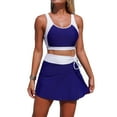 thumbnail image 6 of Lovzfmll Two Piece Swim Skirt Set for Women, Color Block Crop Top with Pockets and Skirt, Sporty Bathing Suit for Beach Sports, 6 of 9