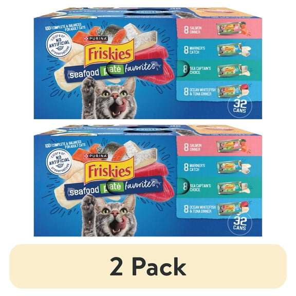 (2 pack) Purina Friskies Pate Seafood Favorites Variety Pack, Wet Cat Food, 5.5 oz Cans, 32 Pack
