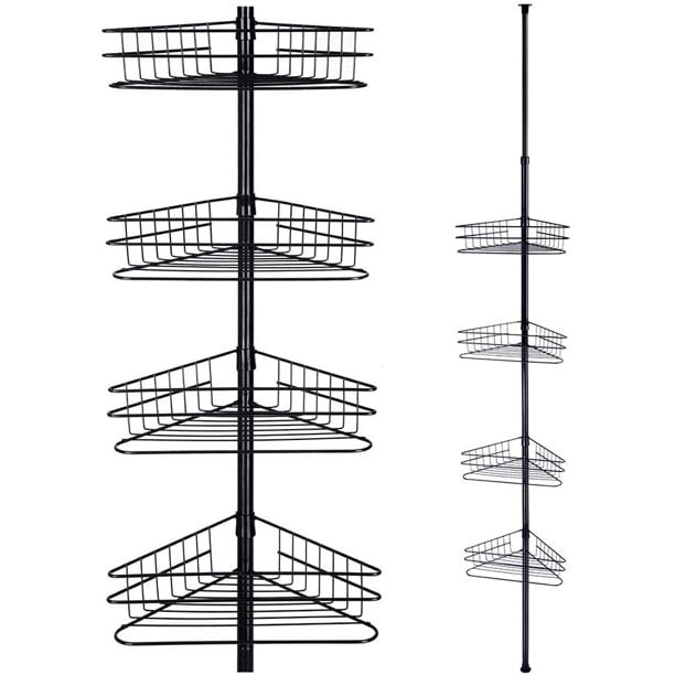 4 Tier Metal Bathroom Telescopic Corner Shower Shelf Black Walmart