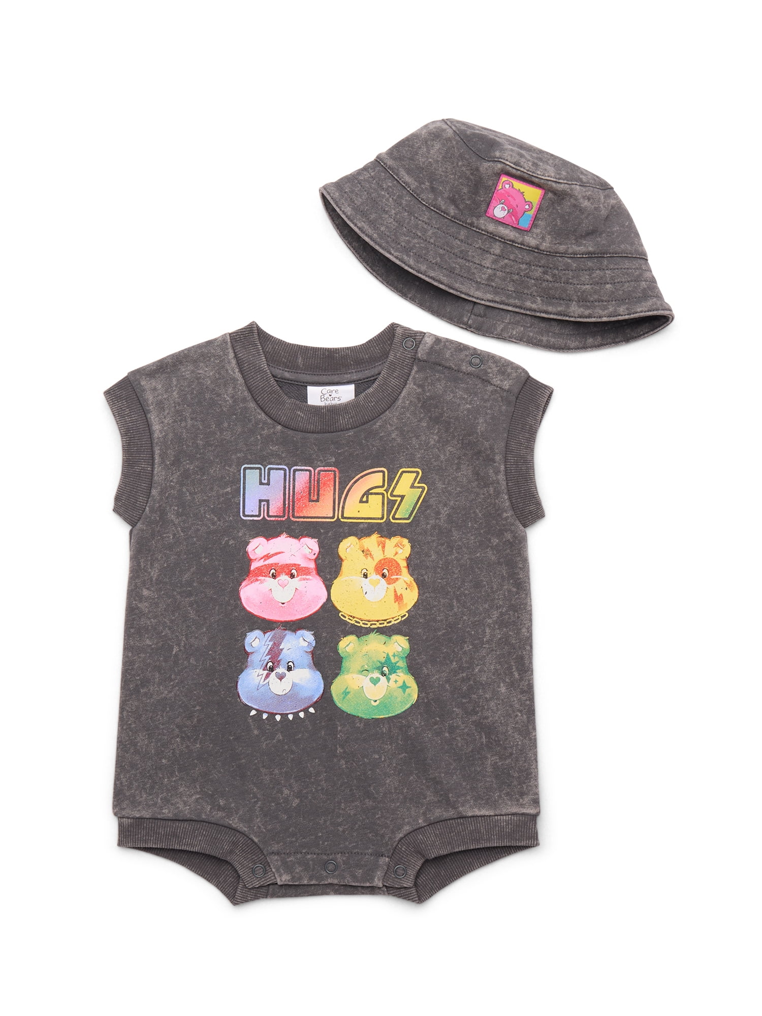 Care Bears Baby Girls Graphic Romper and Bucket Hat Set, 2-Piece, Sizes 0/3M-24M