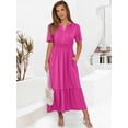 thumbnail image 2 of Vestido largo ANRABESS 2025, verano, manga corta, cuello en V, rojo, 2 of 6