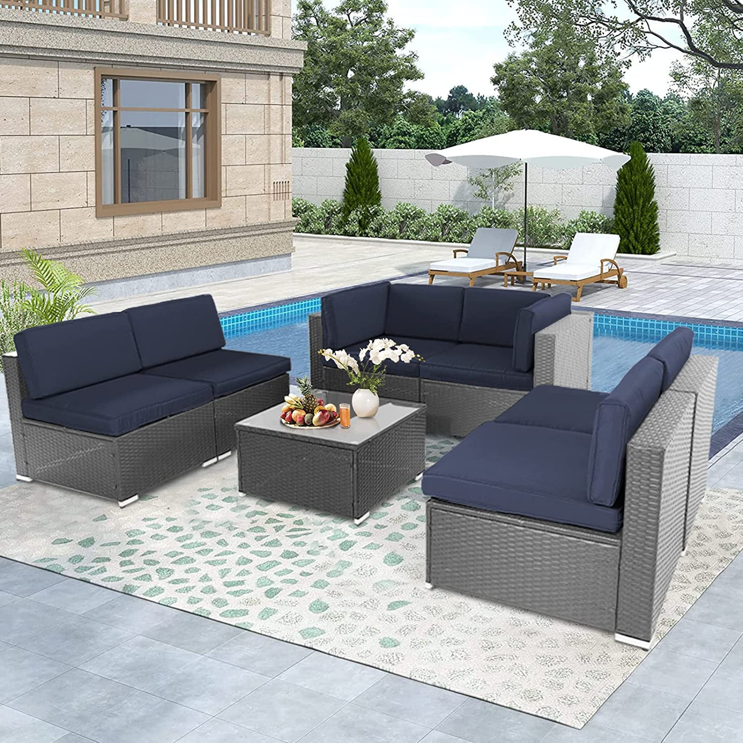 SOLAURA 7Piece Outdoor Patio Furniture Gray Wicker Sectional Sofa