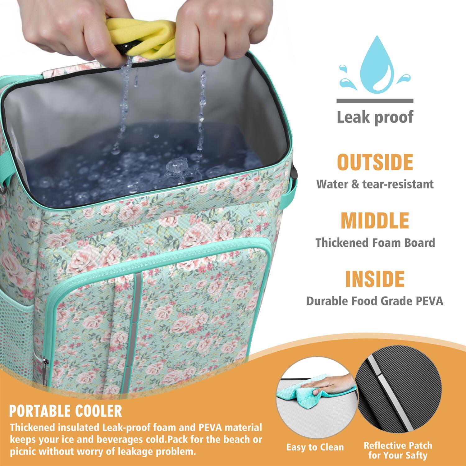 Travel Cooler Bag - Pioneer Flower Floral Print Pattern Camping Beer Cooler Backpack with Bottle Opener- Waterproof Insulated Picnic Backpacks - Cooler Bag for Beach