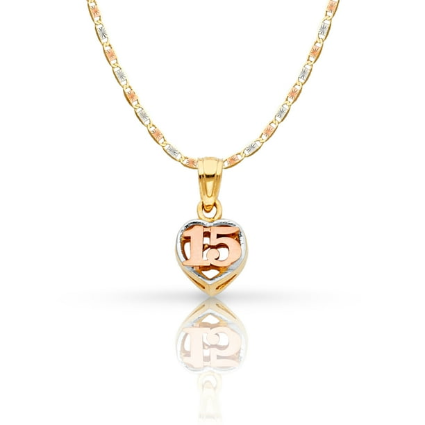Ioka 14K Tri Color Gold Sweet 15 Years Quinceanera Heart Charm