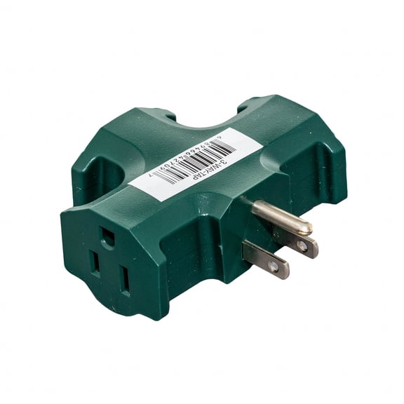Novelty Lights 3 Way Tap For Making 3 Outlets Out of One, Green, Grounded Plug