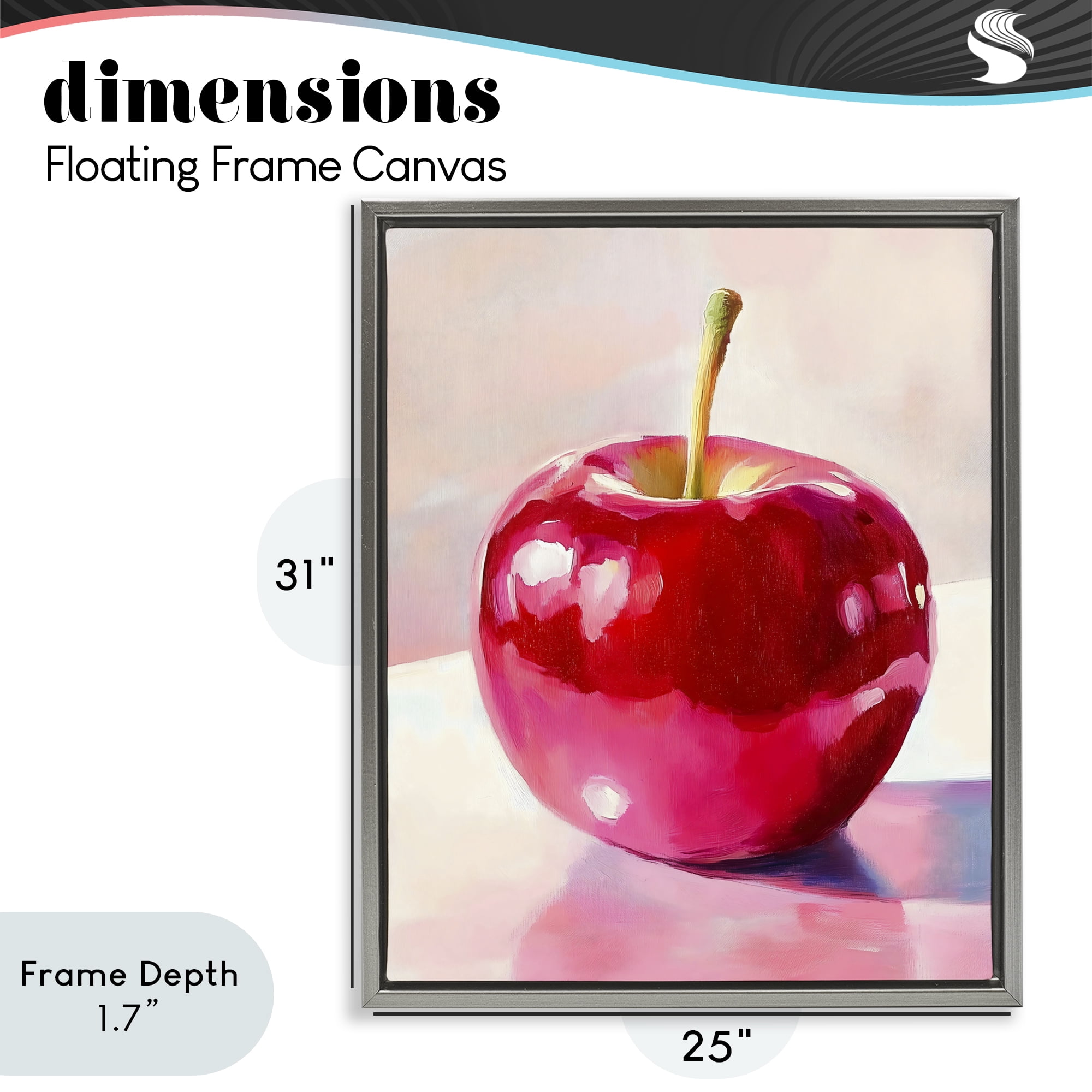Stupell Industries Shiny Red Apple Reflection Gray Framed Floater Canvas Wall Art, design by The Prints Vibe