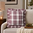 thumbnail image 5 of Kuokaa Burgundy Plaid Ruffle Christmas Throw Pillow with Insert, Decorative Checkered Cushion for Sofa Couch Chair Bed Farmhouse Holiday Home Decor, 17.72 x 17.72 in, 5 of 7