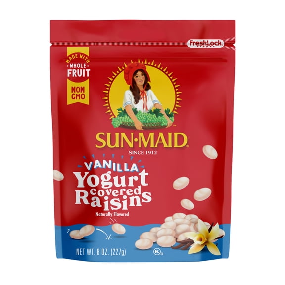 Sun-Maid Vanilla Yogurt Covered Raisins, Dried Fruit Snack in Yogurt Coating, 8 oz Bag