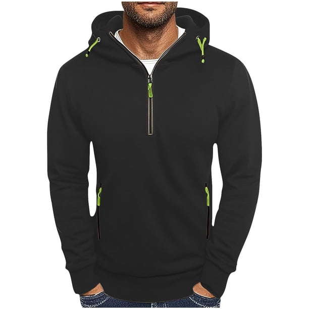 pstuiky camisetas de manga larga para hombre, Sudadera con capucha de manga larga, color liso, con media cremallera y múltiples bolsillos para hombre camisetas de hombre xxxl
