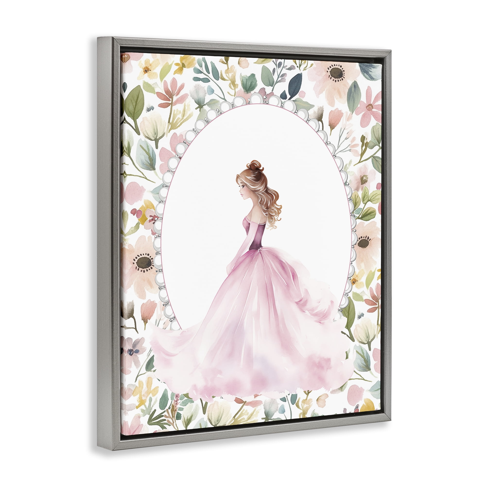 Stupell Industries Elegant Princess Love Gray Framed Floater Canvas Wall Art, design by Christine Simpson Art
