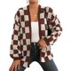 thumbnail image 3 of Cárdigan de Cuadros de Talla Grande para Mujer, Suéter Holgado con Estampado A Cuadros y Abertura Frontal, Prenda Exterior Marrón L, 3 of 9