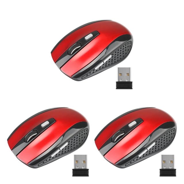 jesticaly Computer 2.4Ghz Wireless Optical Mouse Quick Speed Low Latency 6 Buttons Plastic Gaming Mice Desktop PC Portable Red 3Set