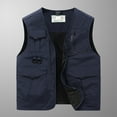 thumbnail image 5 of Fengqque Summer Men's Casual Fashion Solid Color Sleeveless V-neck Vest Sleeveless Casual Jacket Multi-pocket Navy XXXL(XXXL), 5 of 9