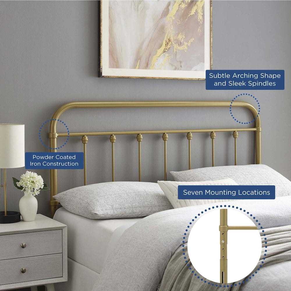 Modway Sage Modern Farmhouse Twin Metal Spindle Headboard in Gold