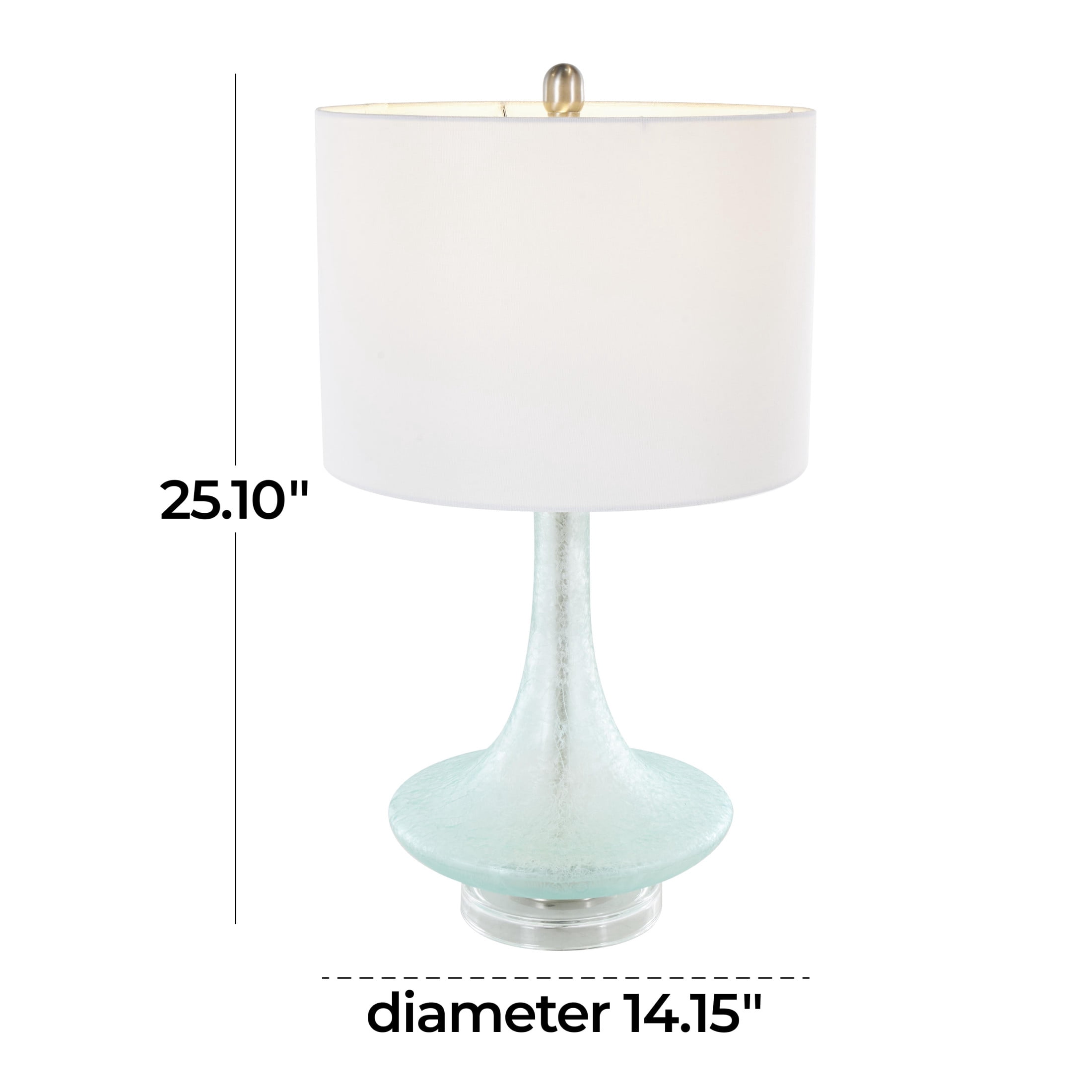 DecMode 25" Textured Frosted Round Teal Table Lamp with White Linen Shade