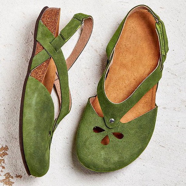 Sandalias de mujer de gran tamaño, cómodas y transpirables, sandalias planas huecas sencillas y generosas de verano para mujer