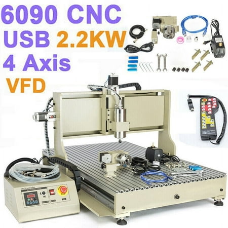 Miumaeov 4 Axis CNC 6090 Router Engraver Wood Carving Milling Machine 2.2kW+Controller USB