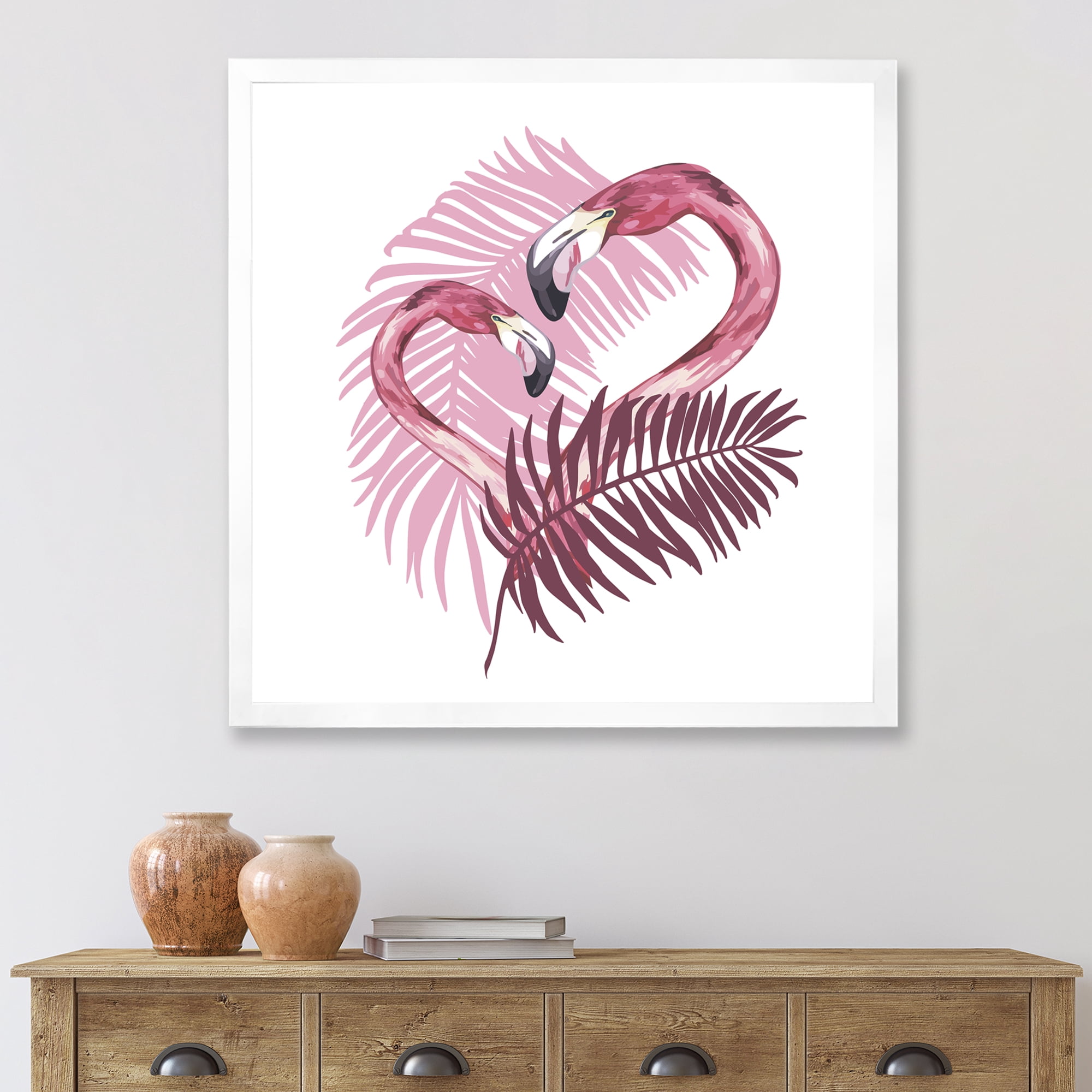 Designart 'Pink Flamingo In Tropical Summer I' Traditional Framed Art Print