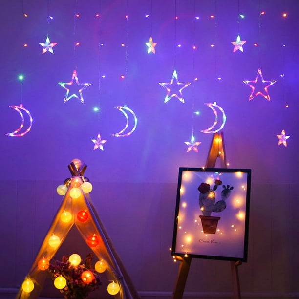 Cortina de luces LED con estrellas para decoración navideña, decoración exterior, luces de estrellas, diseño de sala de bodas, cadena de luces