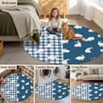 thumbnail image 5 of Japanese Rabbits Round Area Rug 4Ft Washable Circle Rugs for Bedroom Dining Room, Vintage Navy Blue Farmhouse Checkered Non-Slip Carpet Floor Mats Indoor Outdoor Carpet Runner Aesthetic Home Decor, 5 of 8