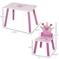 thumbnail image 5 of Kids Furniture Qaba 3-Piece Kids Wooden Table and Chair Set with Crown Pattern Gift for Girls Toddlers Arts Reading Writing Age 2-4 Years Pink,Baby Nursery Furniture, 5 of 8